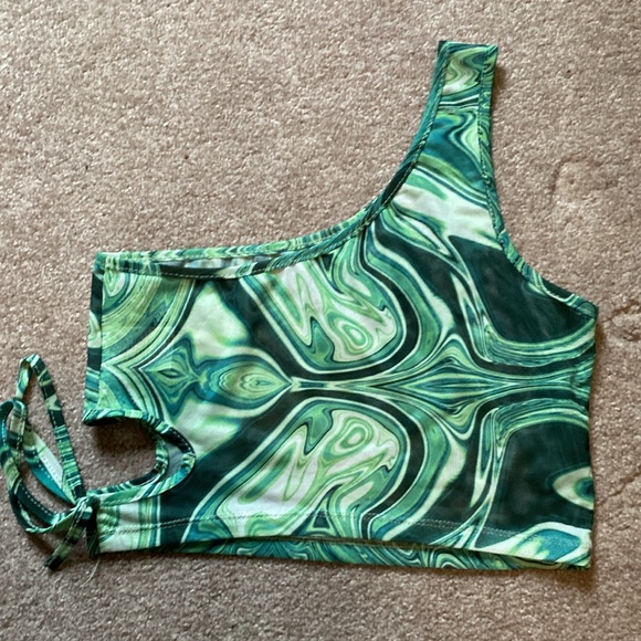 Two piece rave outfit with mesh one piece top and front cinch skirt - Picture 2 of 3